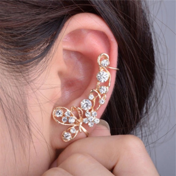 Jewelry - Gold Crystal Swirl Butterfly Ear Cuff Wrap Earring